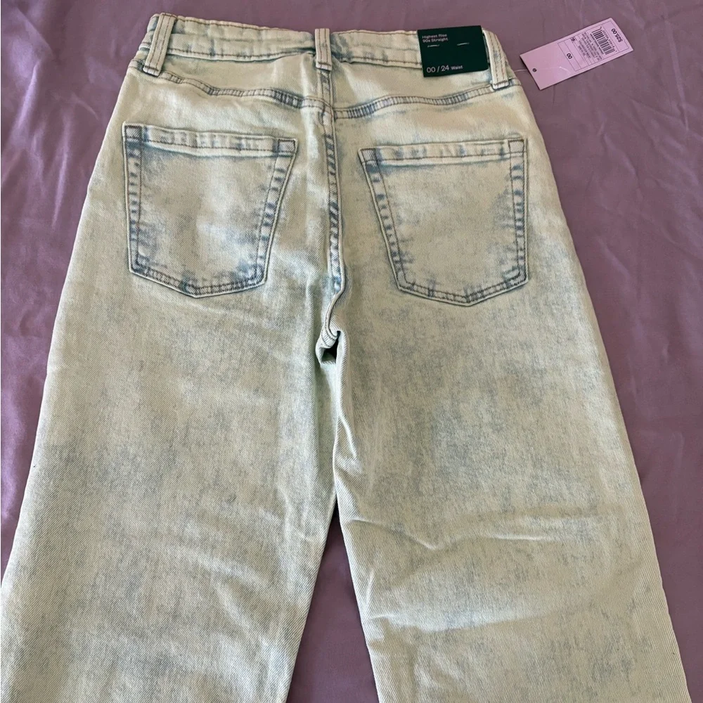 New Wild Fable Lime Green Acid Wash High Rise 90’s Straight Leg Jeans Size 00 24 - Picture 5 of 14